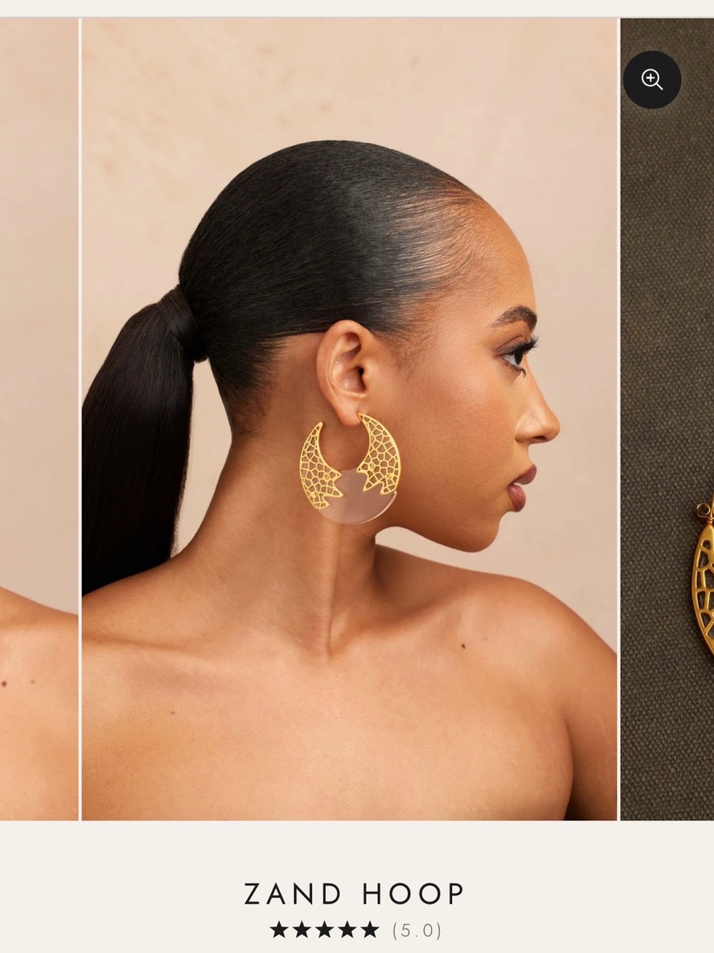 KHOI ZAND Hoop Gold Tone Filigree Acrylic Crescent Earrings